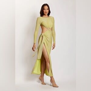 Meshki Christina Backless Maxi Wrap Dress Green Shimmer NWT